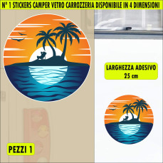 Kit 1 Adesivo Sticker per Camper Mare Spiaggia Palme Caravan Van Roulotte Ripara Carrozzeria Copri Righe Graffi cod. 2466