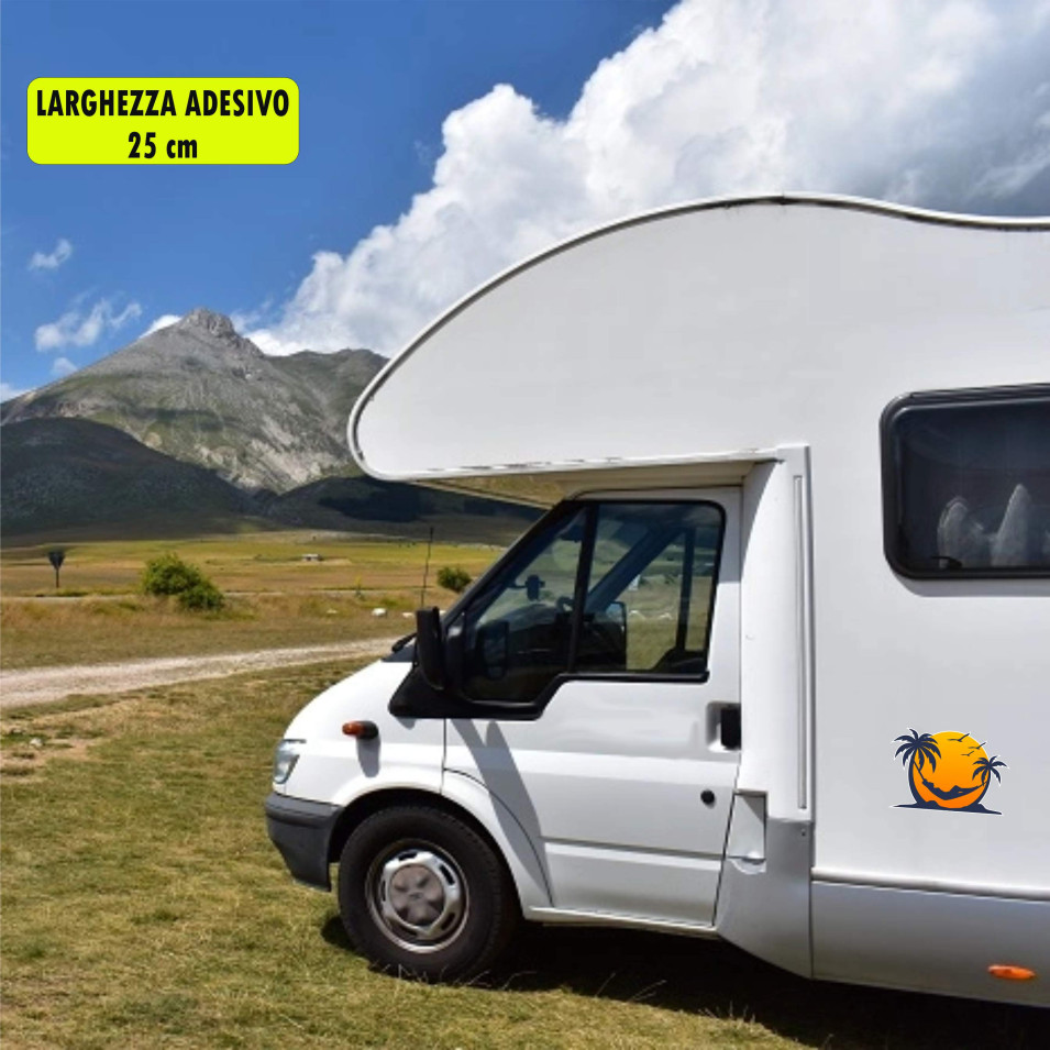 Kit 1 Adesivo Sticker per Camper Camper Sole Amaca Relax Uccelli Caravan Van Roulotte Ripara Carrozzeria Copri Righe cod. 2468