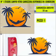 Kit 1 Adesivo Sticker per Camper Camper Sole Amaca Relax Uccelli Caravan Van Roulotte Ripara Carrozzeria Copri Righe cod. 2468