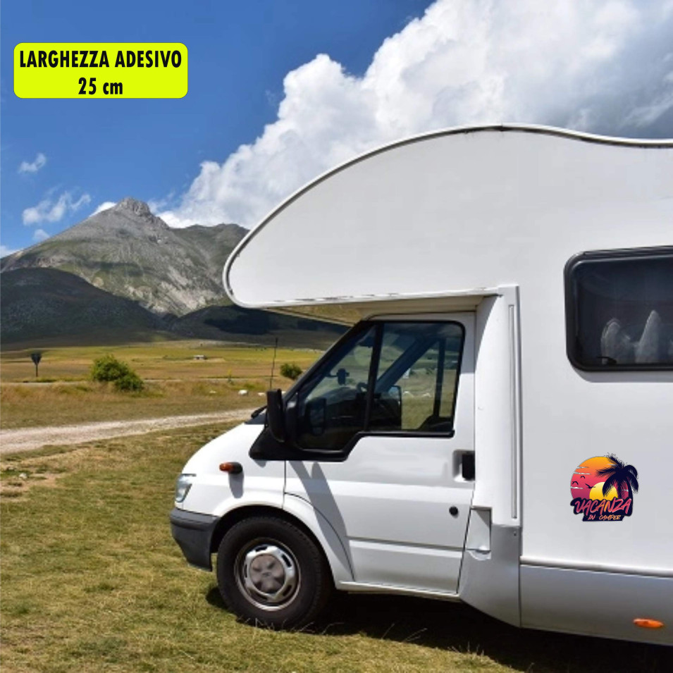 Kit 1 Adesivo Sticker per Camper - Vacanza In Camper -Mare Spiaggia Palme Ripara Carrozzeria Copri Righe Graffi cod. 2469