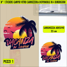 Kit 1 Adesivo Sticker per Camper - Vacanza In Camper -Mare Spiaggia Palme Ripara Carrozzeria Copri Righe Graffi cod. 2469
