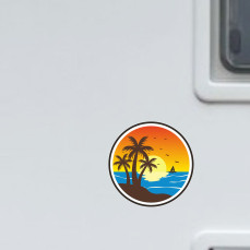 Kit 1 Adesivo Sticker Camper Mare Tramonto Palme Spiaggia Caravan Van Roulotte Ripara Carrozzeria Copri Righe Graffi cod. 2471