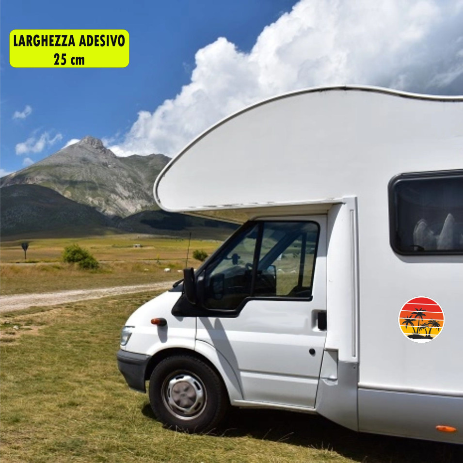 Kit 1 Adesivo Sticker Vintage Stile Old Style per Camper Mare Tramonto Palme Caravan Van Roulotte Ripara Carrozzeria cod. 2472