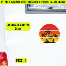 Kit 1 Adesivo Sticker Vintage Stile Old Style per Camper Mare Tramonto Palme Caravan Van Roulotte Ripara Carrozzeria cod. 2472