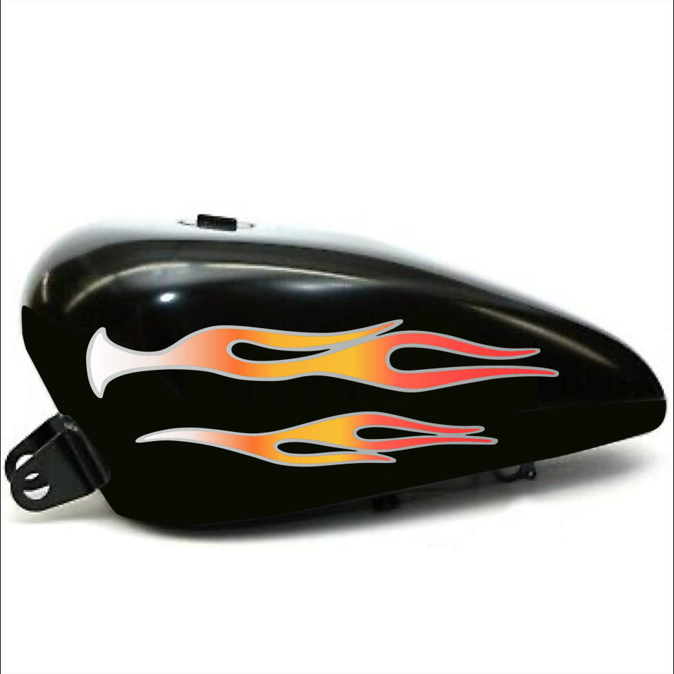 Kit 4 Adesivi SERBATOIO e PARAFANGO FIAMME FUOCO FIRE moto custom bobber chopper shadow rebel vulcan boulevard harley C.2449