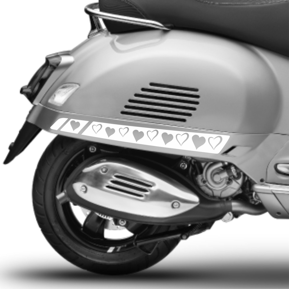 KIT 2 Adesivi Serbatoio CUORI PIAGGIO VESPA GTS GTV Grafiche compatibili in moltissimi colori anche FLUO Cod.1981