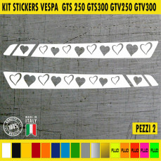 KIT 2 Adesivi Serbatoio CUORI PIAGGIO VESPA GTS GTV Grafiche compatibili in moltissimi colori anche FLUO Cod.1981
